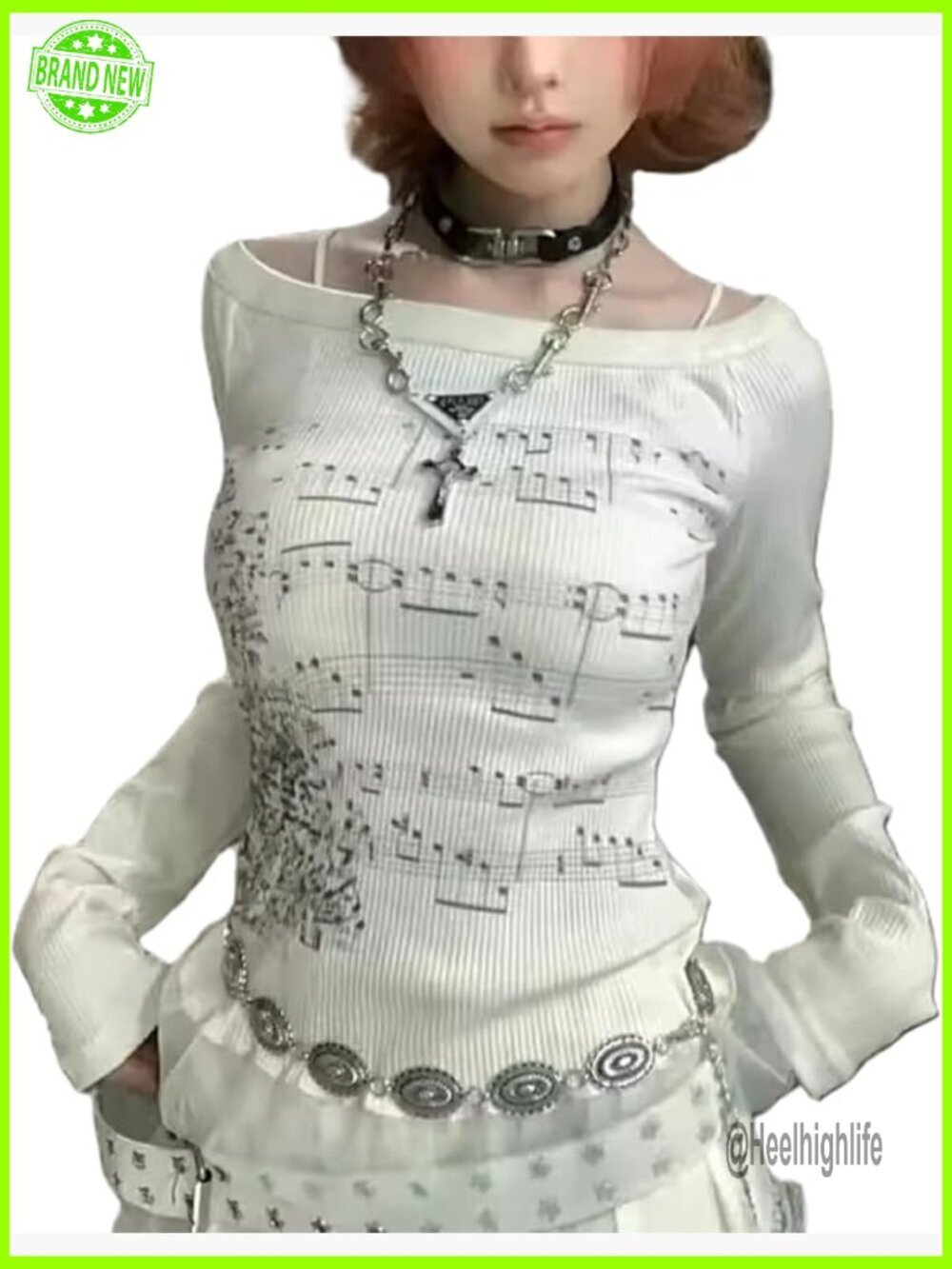 Grunge Off Shoulder Long Sleeve Fitted Y2K Music Graphic Tee 2000s Goth Emo Top